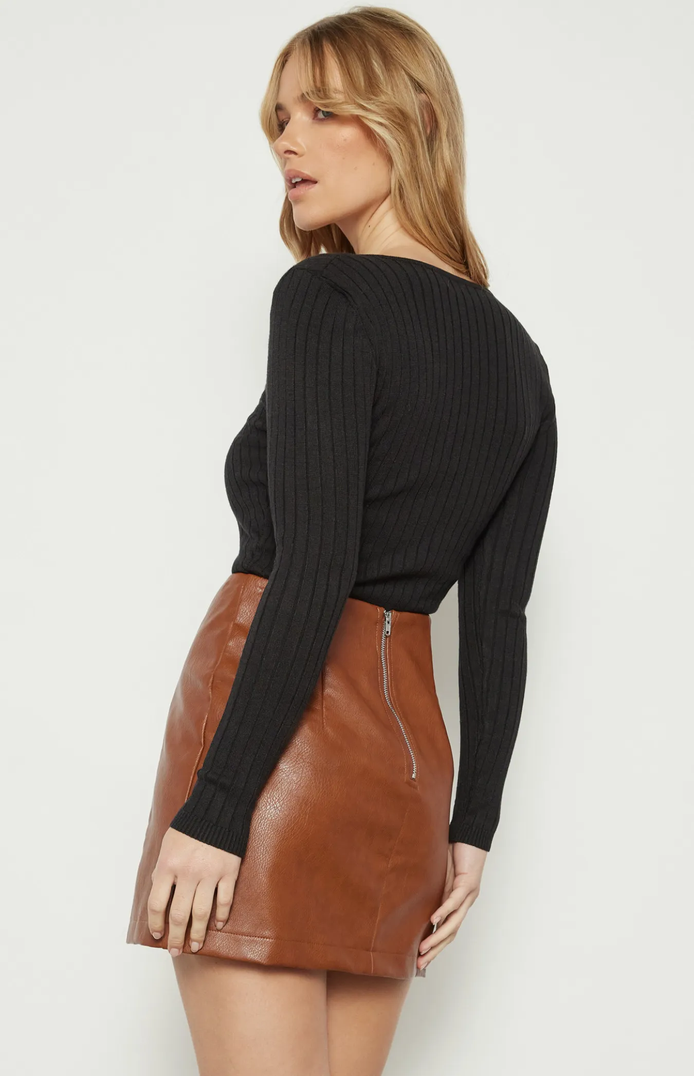 Textured Knit Top with Neckline Buckle Detail (WKN690)