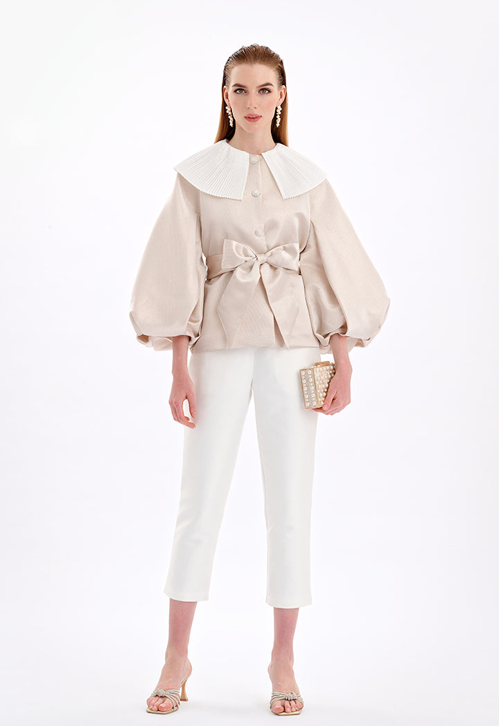 Textured Pleated Collar Jacket