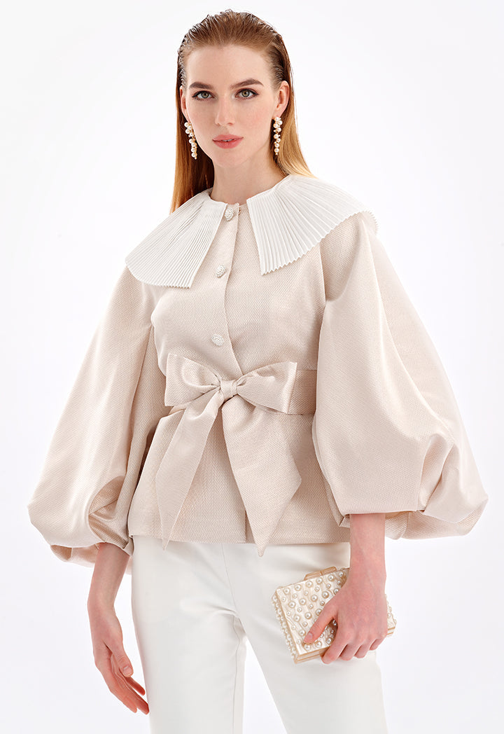 Textured Pleated Collar Jacket