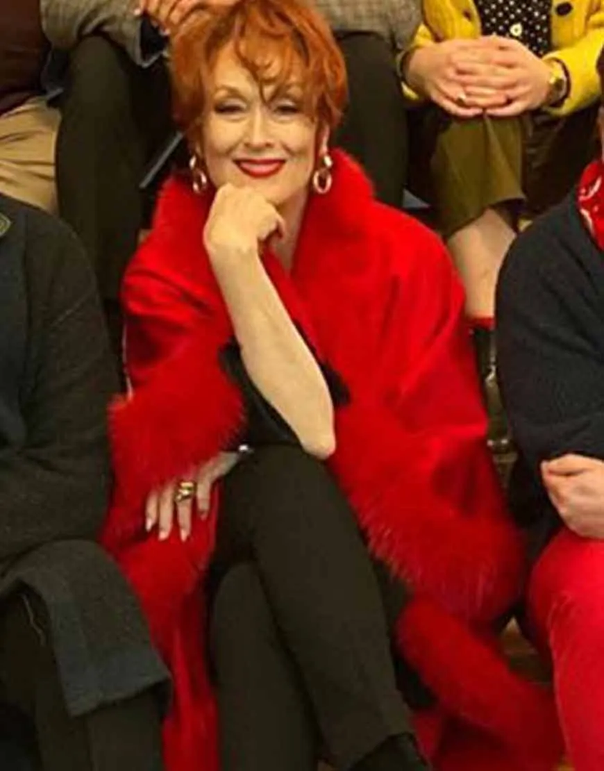 The Prom Meryl Streep Red Fur Coat | Dee Dee Allen Cape Coat | 50%Off