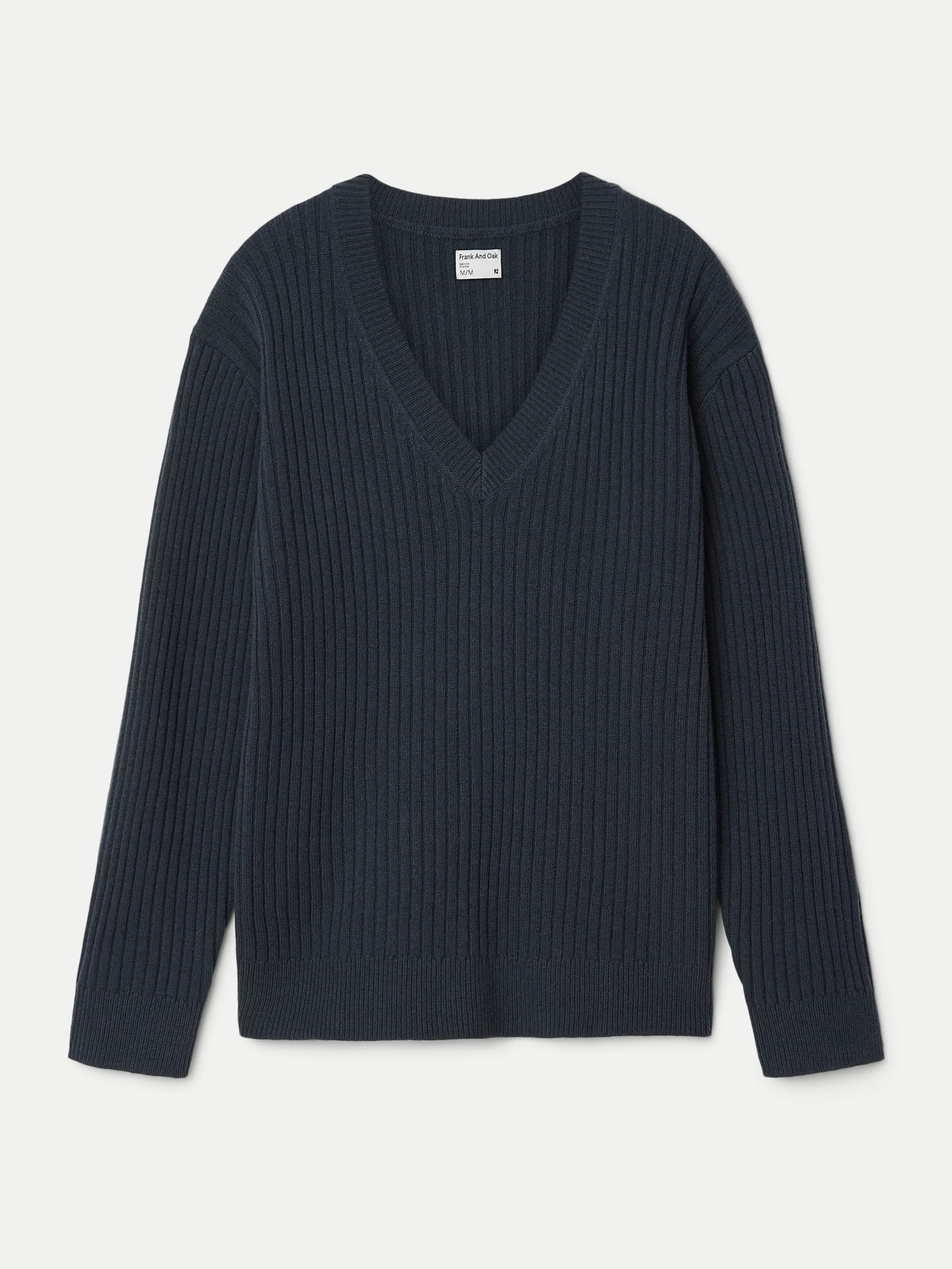 The Ribbed Lambswool V-Neck Sweater in Slate Grey