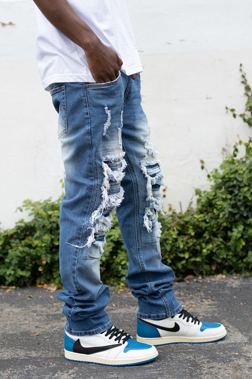 Through It Ripped Skinny Flared Jeans - Blue