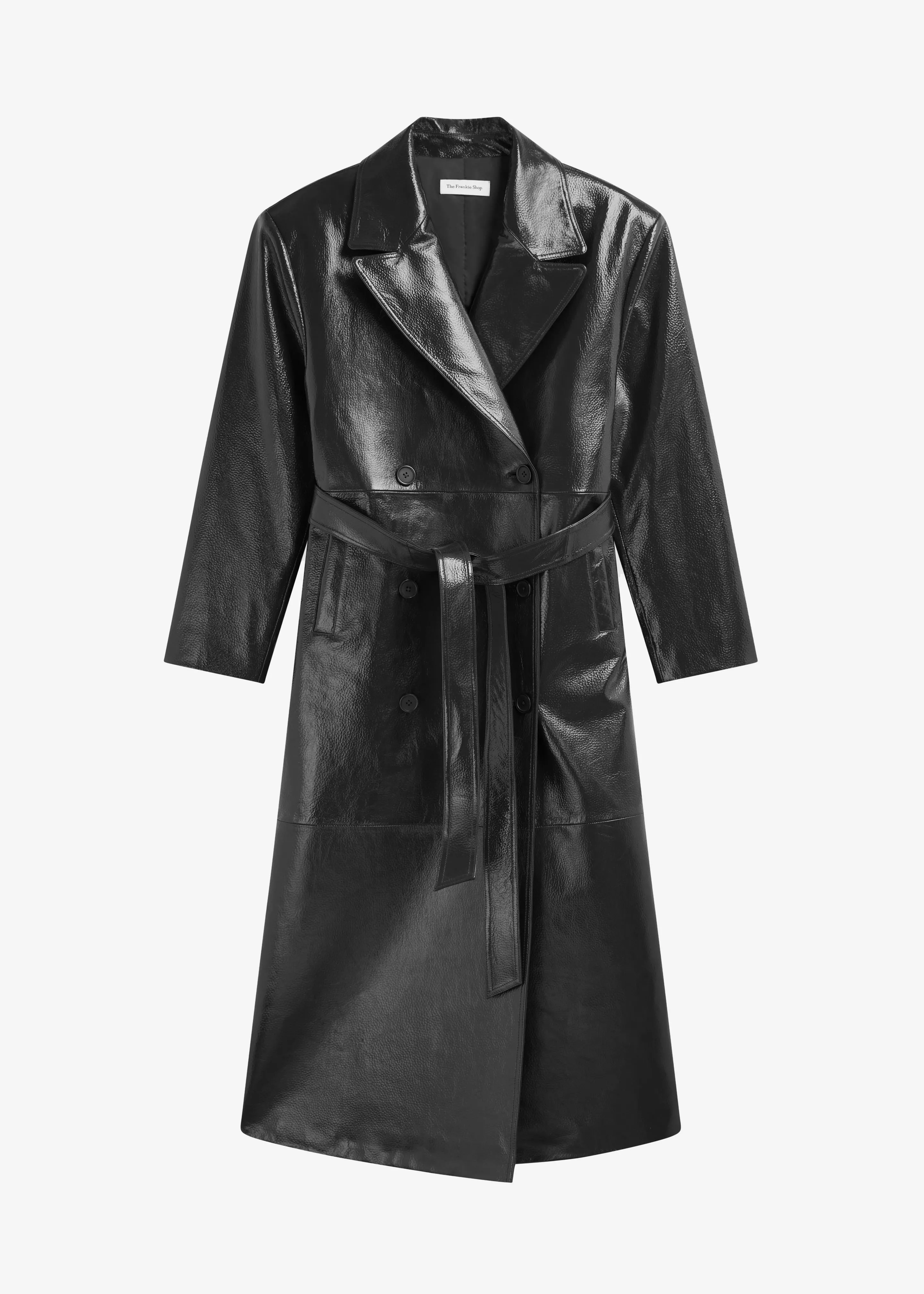 Tina Crackled Faux Leather Trench Coat - Black