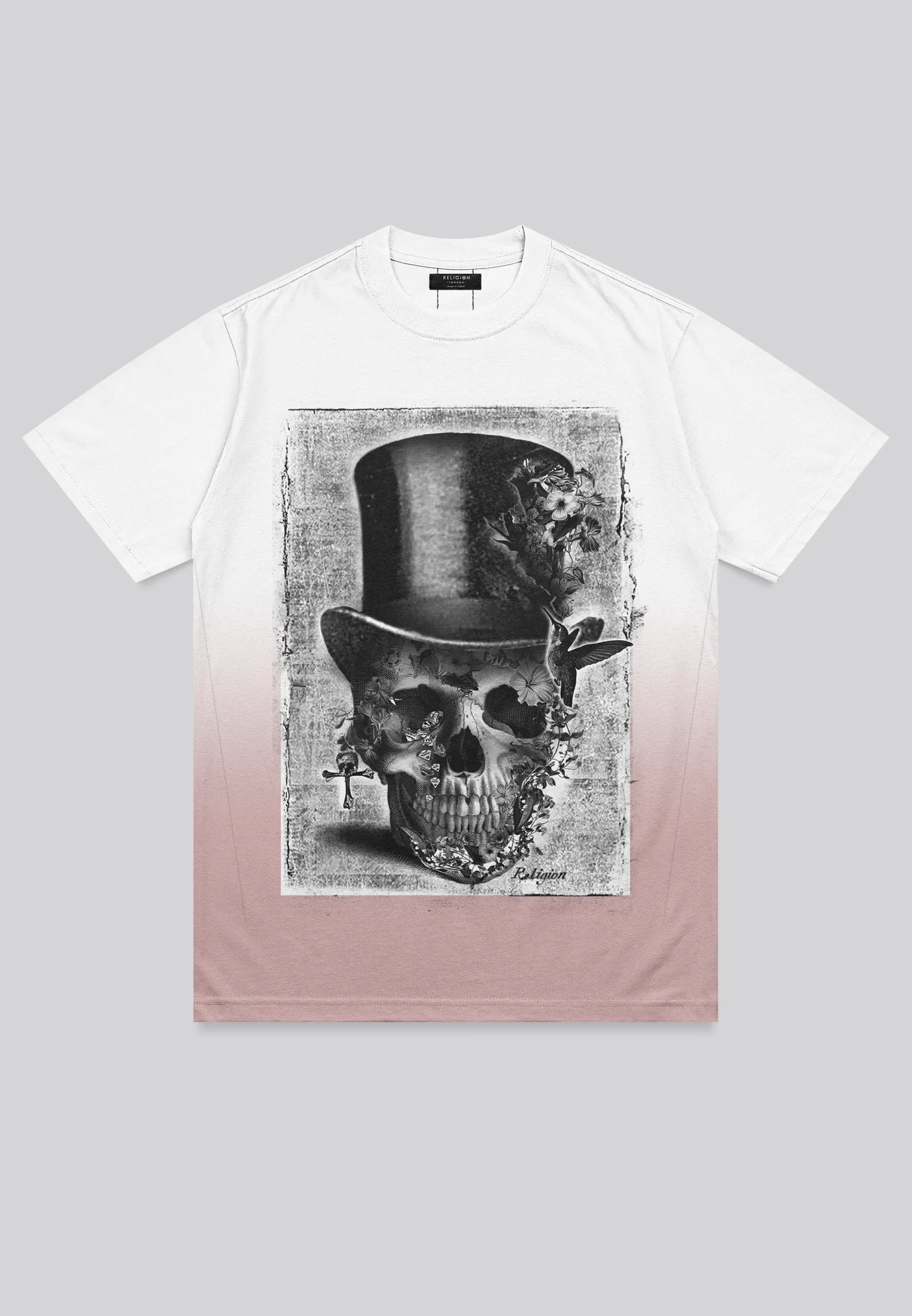 TOP HAT WHITE & PALE PINK T-SHIRT