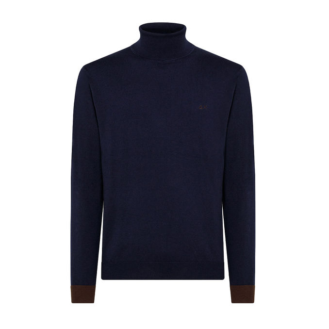 TURTLENECK WITH CONTRAST PATCH Man Navy Blue