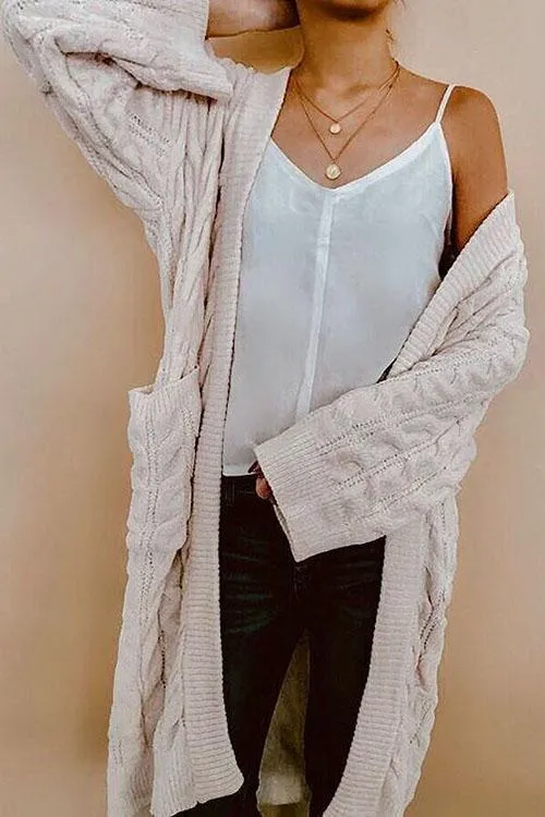 Twist Knit Pockets Cardigan