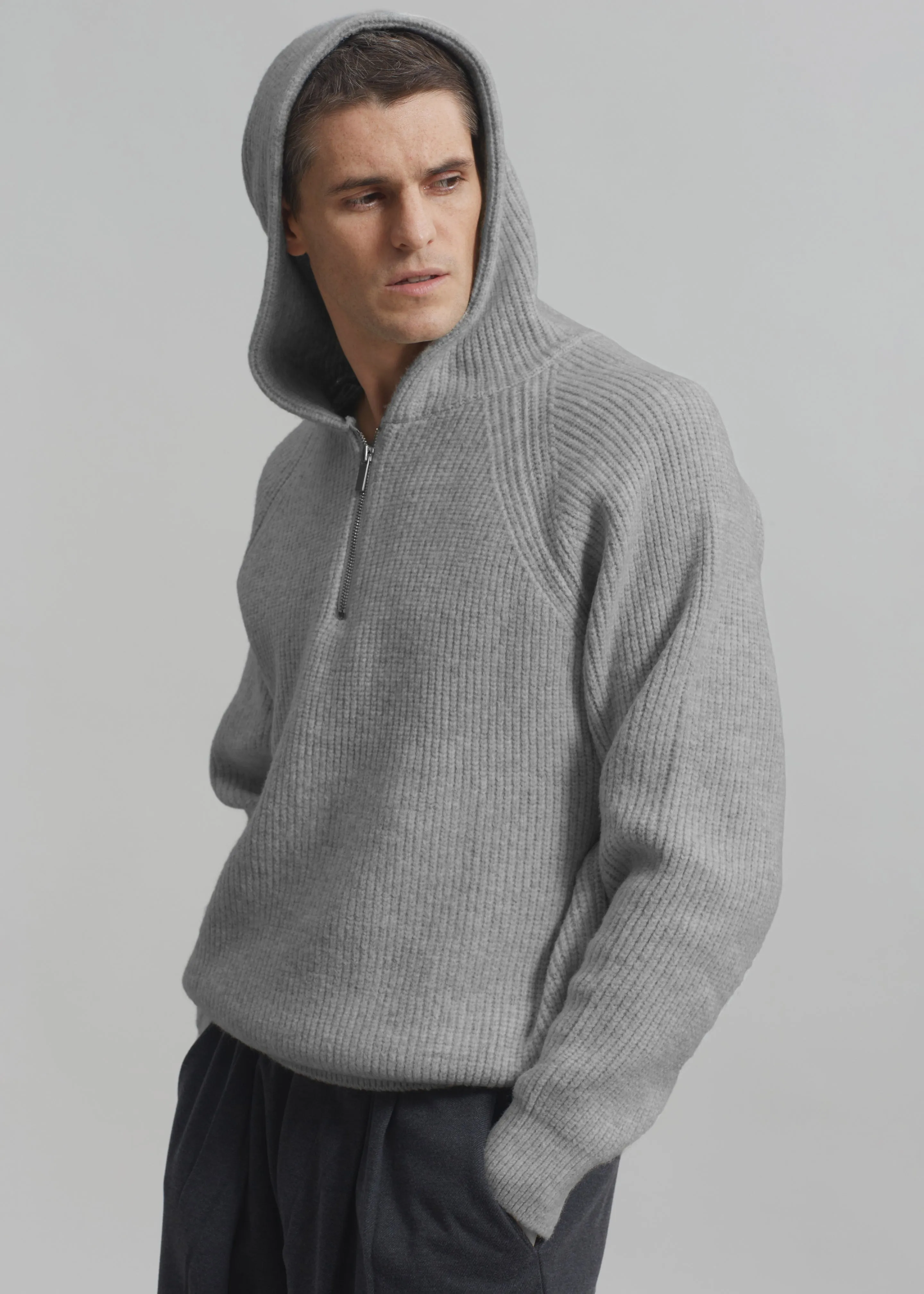 Tyler Half Zip Hoodie - Light Grey