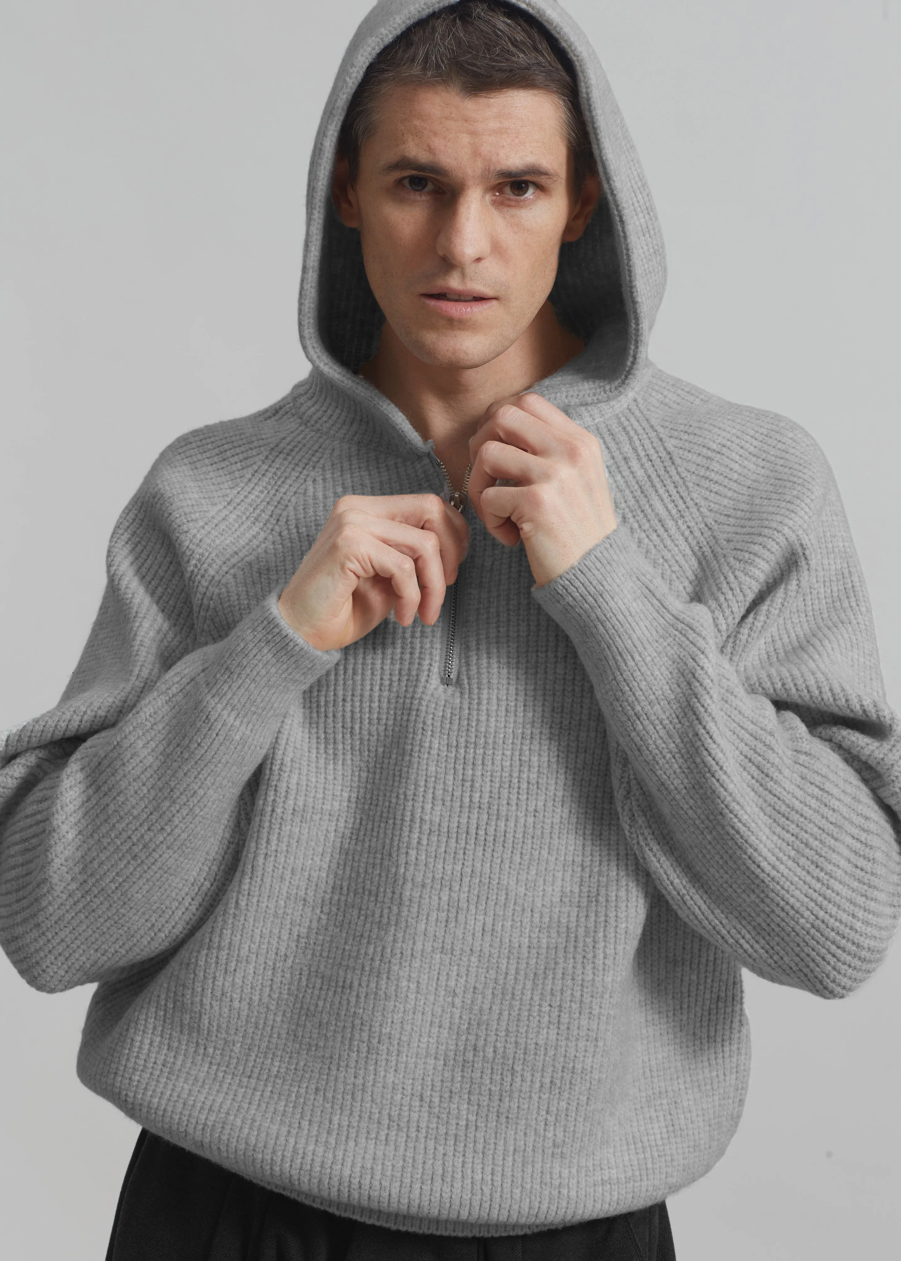 Tyler Half Zip Hoodie - Light Grey