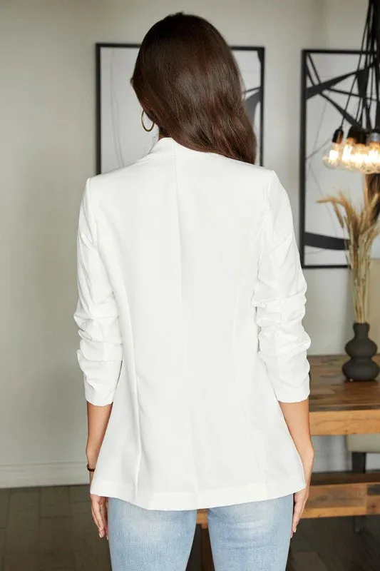 Venti6 3/4 Ruched Sleeve Blazer - White