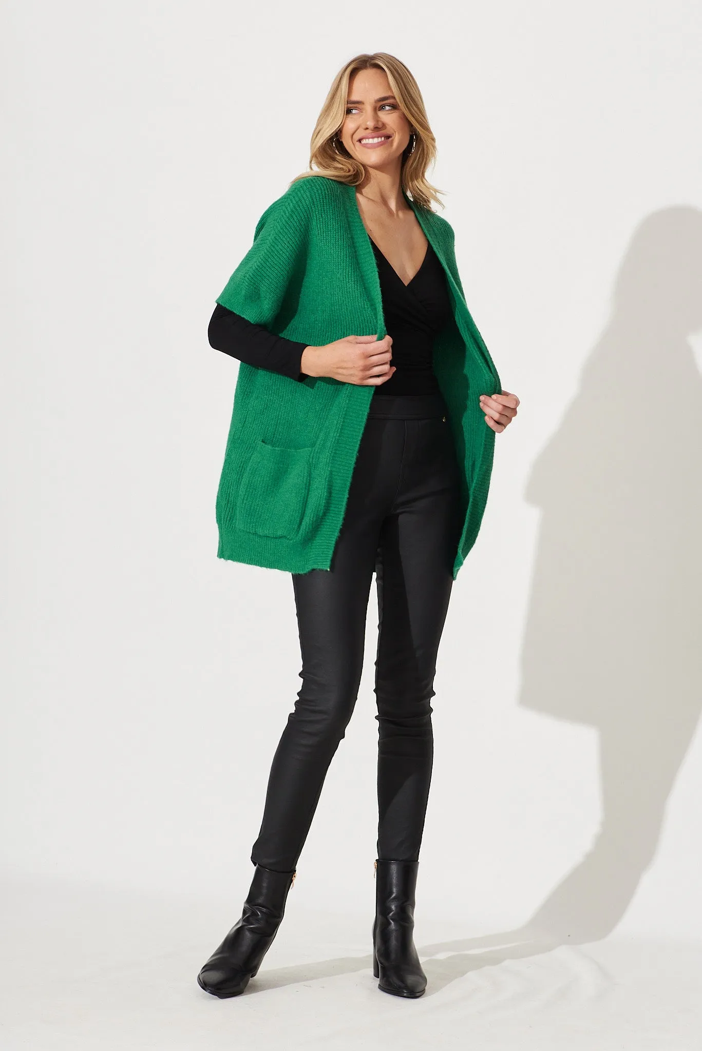 Vienna Knit Cardigan In Green Wool Blend