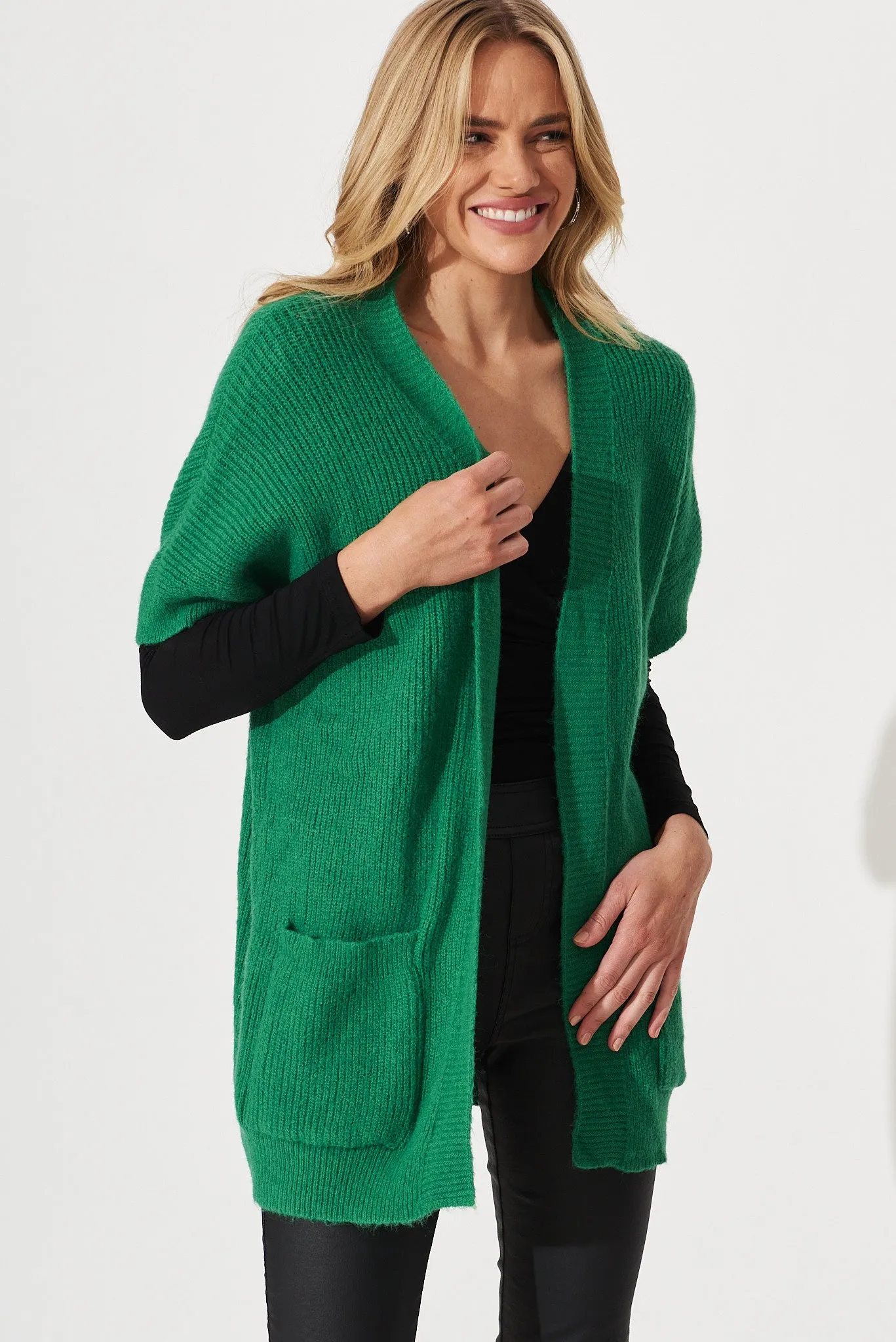 Vienna Knit Cardigan In Green Wool Blend