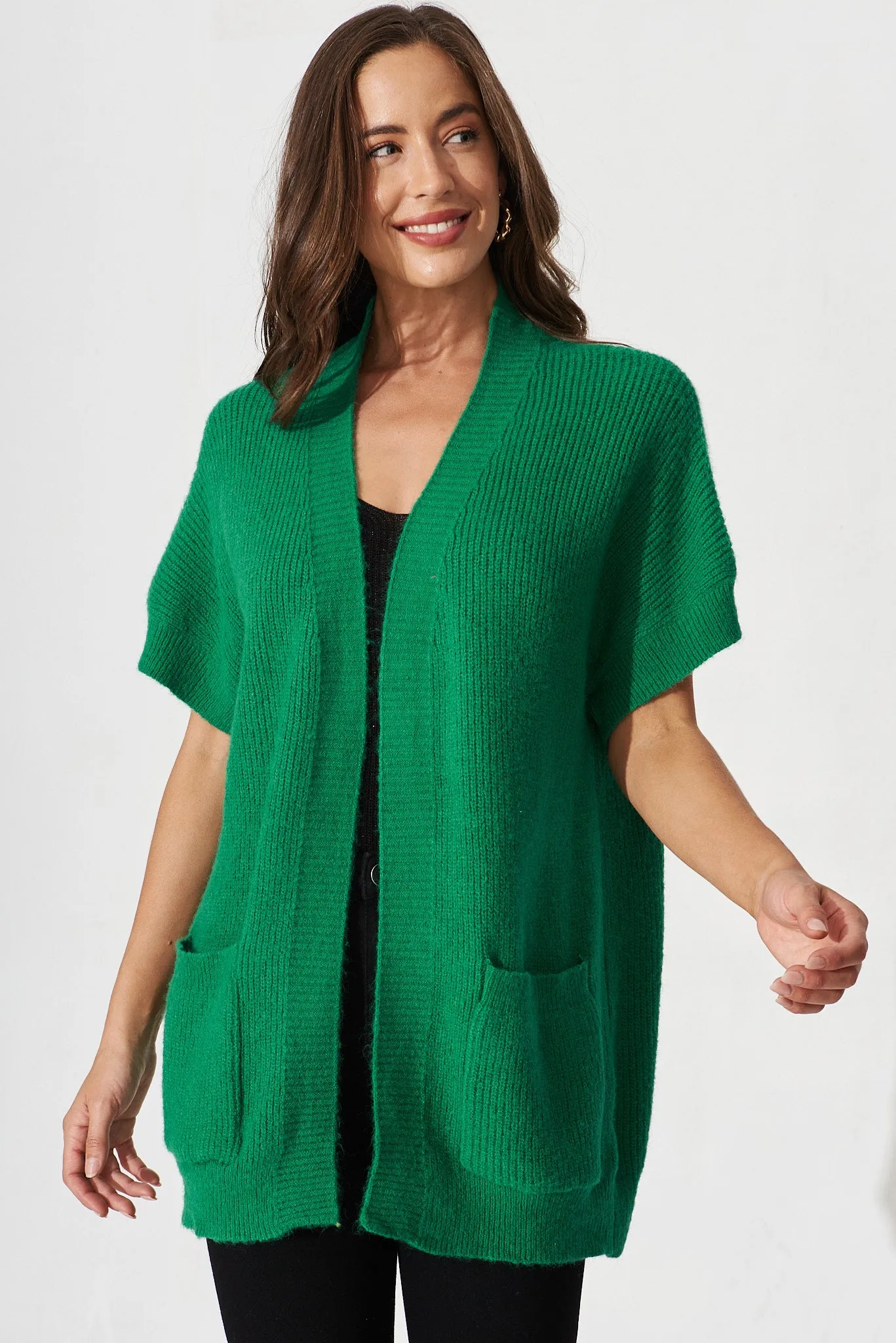 Vienna Knit Cardigan In Green Wool Blend