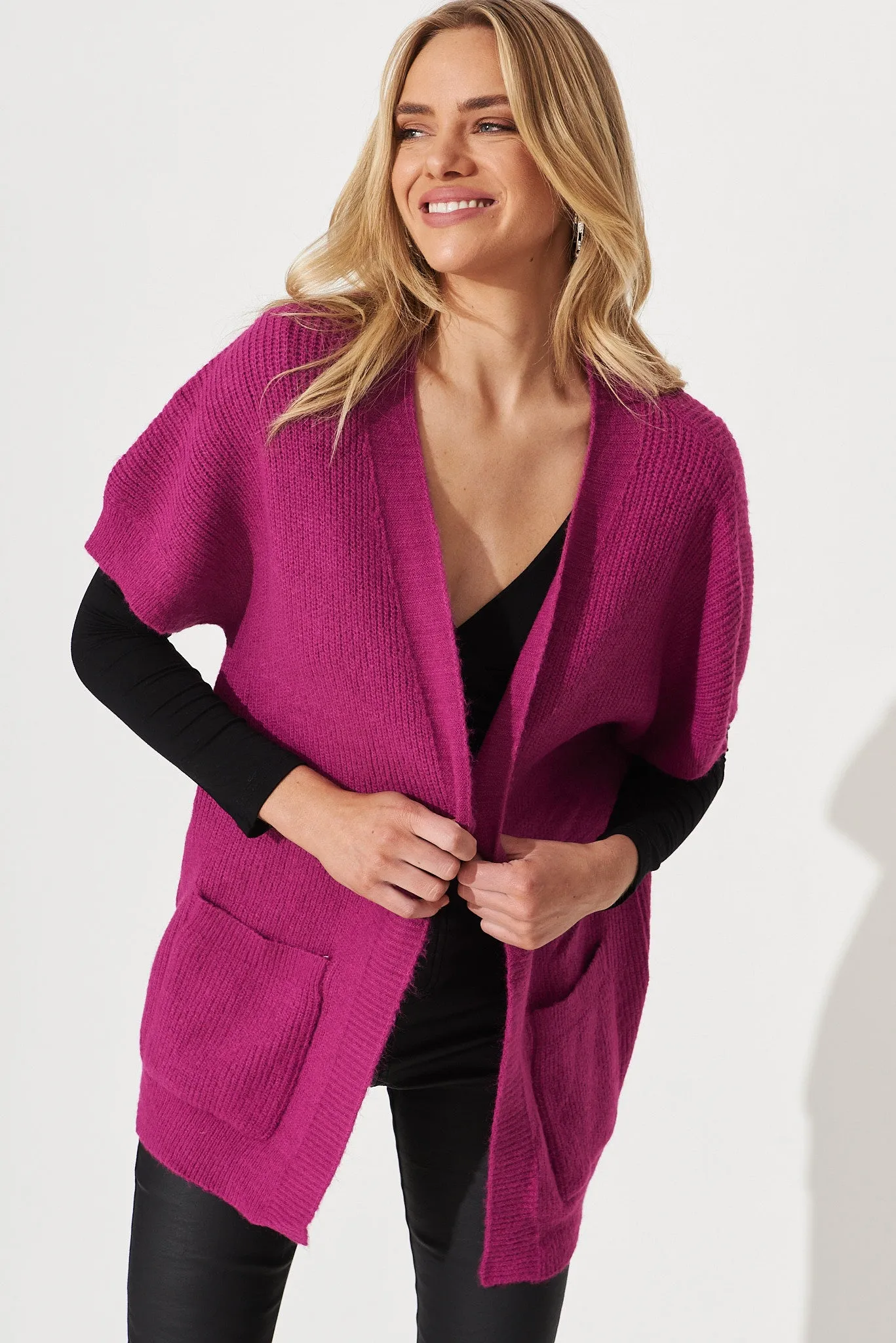 Vienna Knit Cardigan In Magenta Wool Blend