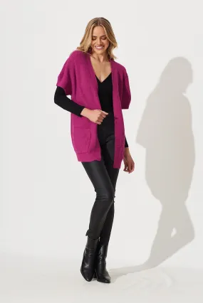 Vienna Knit Cardigan In Magenta Wool Blend