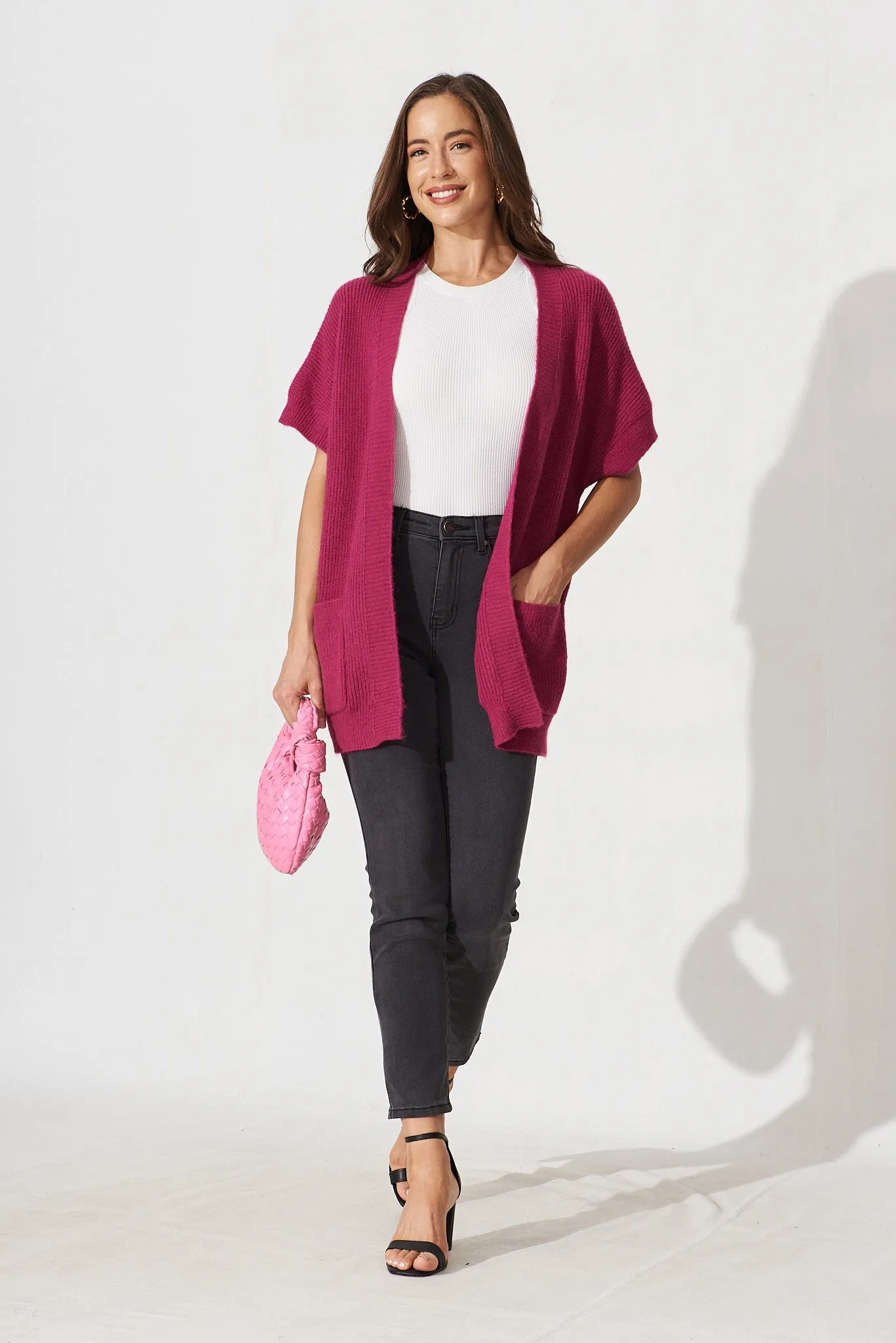 Vienna Knit Cardigan In Magenta Wool Blend