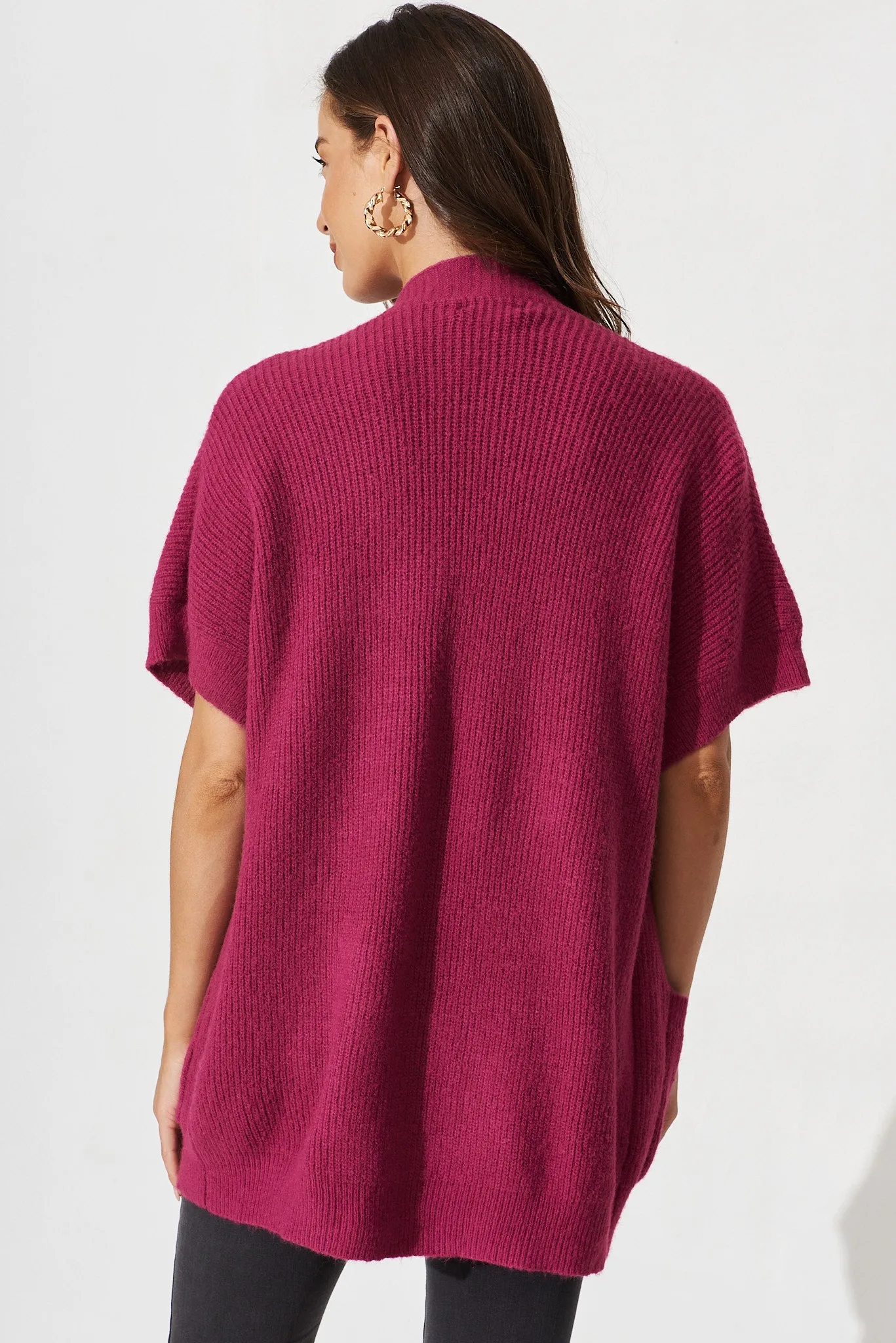 Vienna Knit Cardigan In Magenta Wool Blend