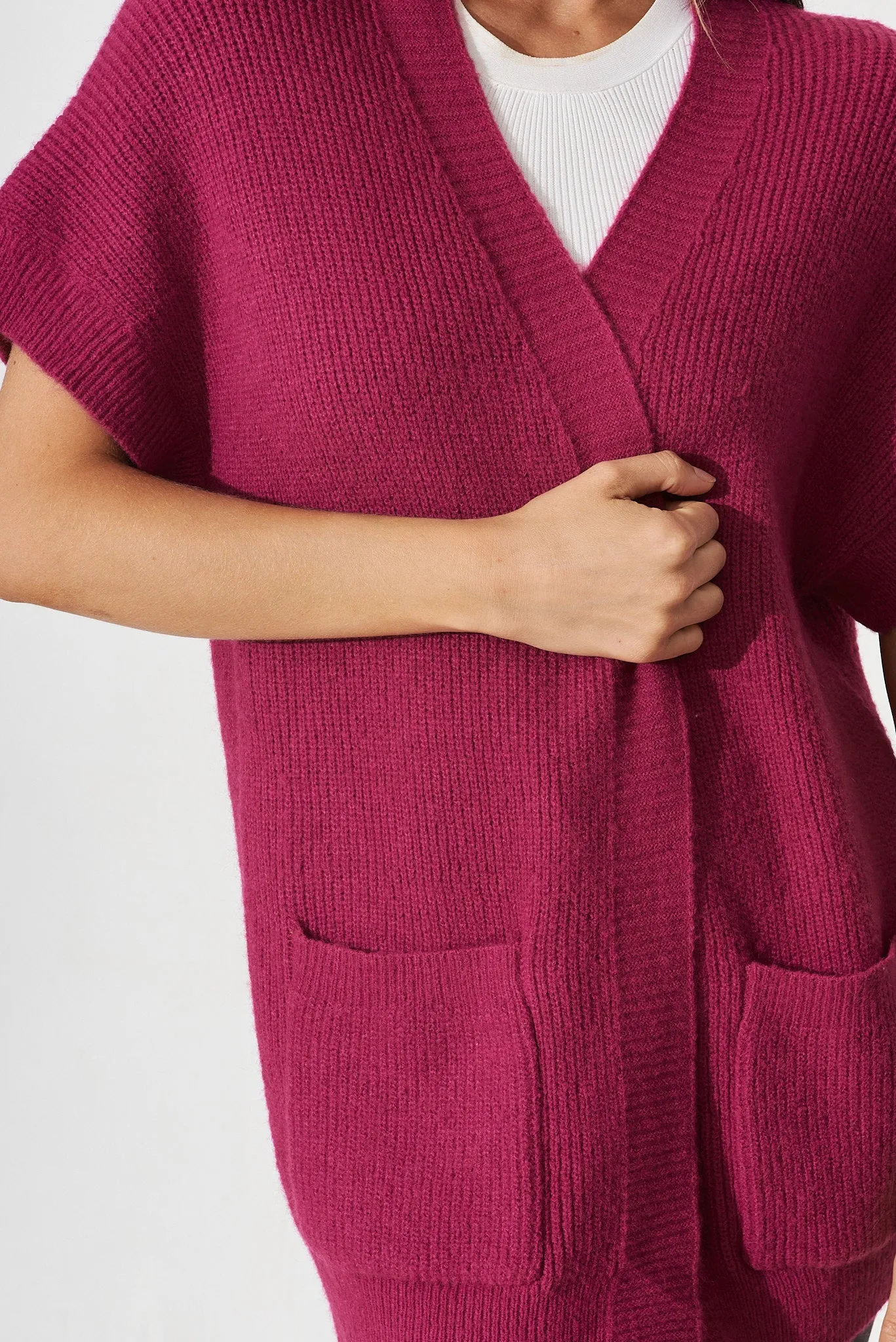 Vienna Knit Cardigan In Magenta Wool Blend