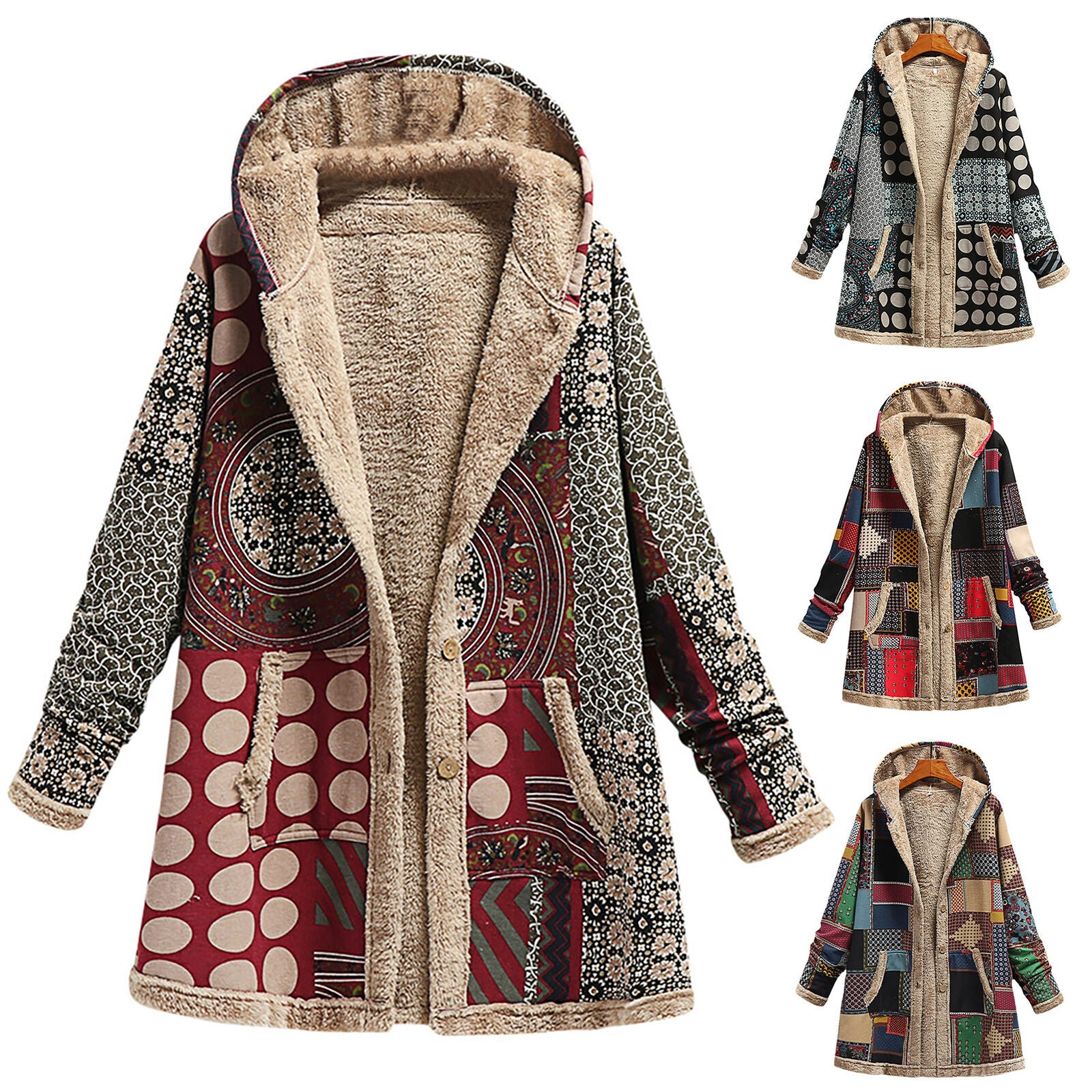 Vintage Print Autumn Winter Jacket Overcoat B-40831