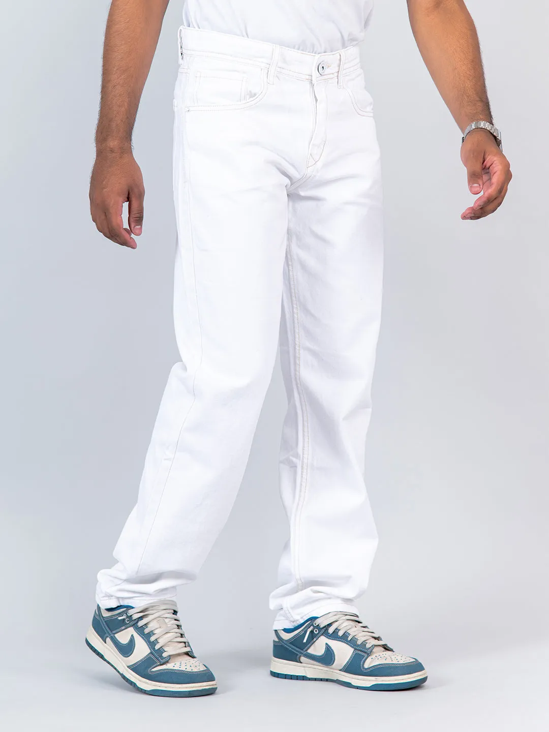 White Straight Fit Mens Jeans