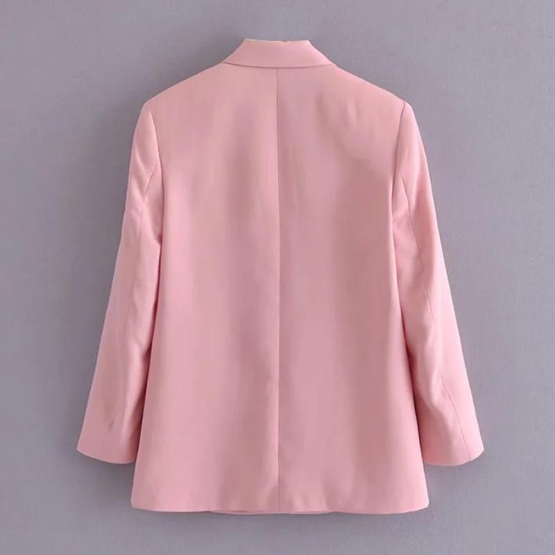 Women Pink Double Breasted Blazer Women - Formal-Business - Plain-Solid