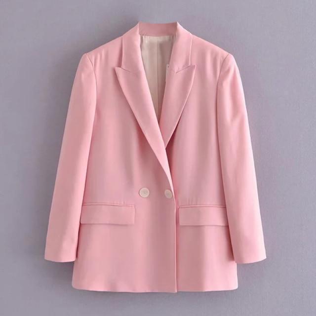 Women Pink Double Breasted Blazer Women - Formal-Business - Plain-Solid