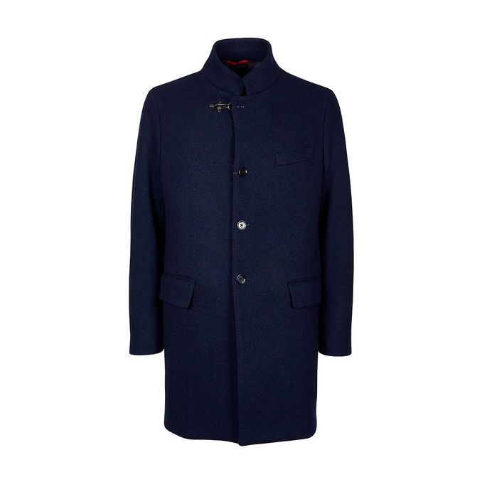 WOOL BLEND COAT WITH HOOKS Man Navy