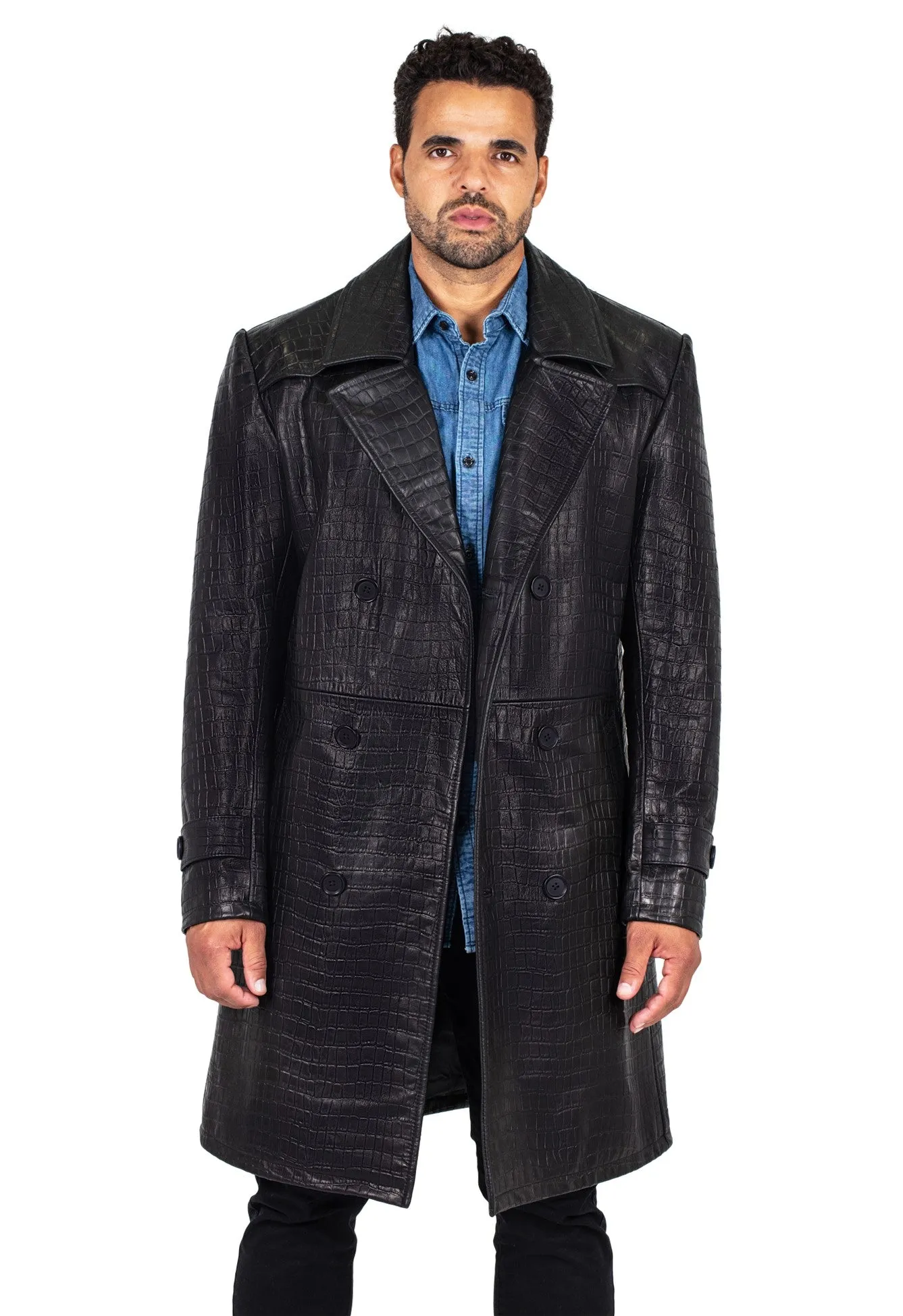 Xman double breasted embossed (alligator style) leather coat #3130