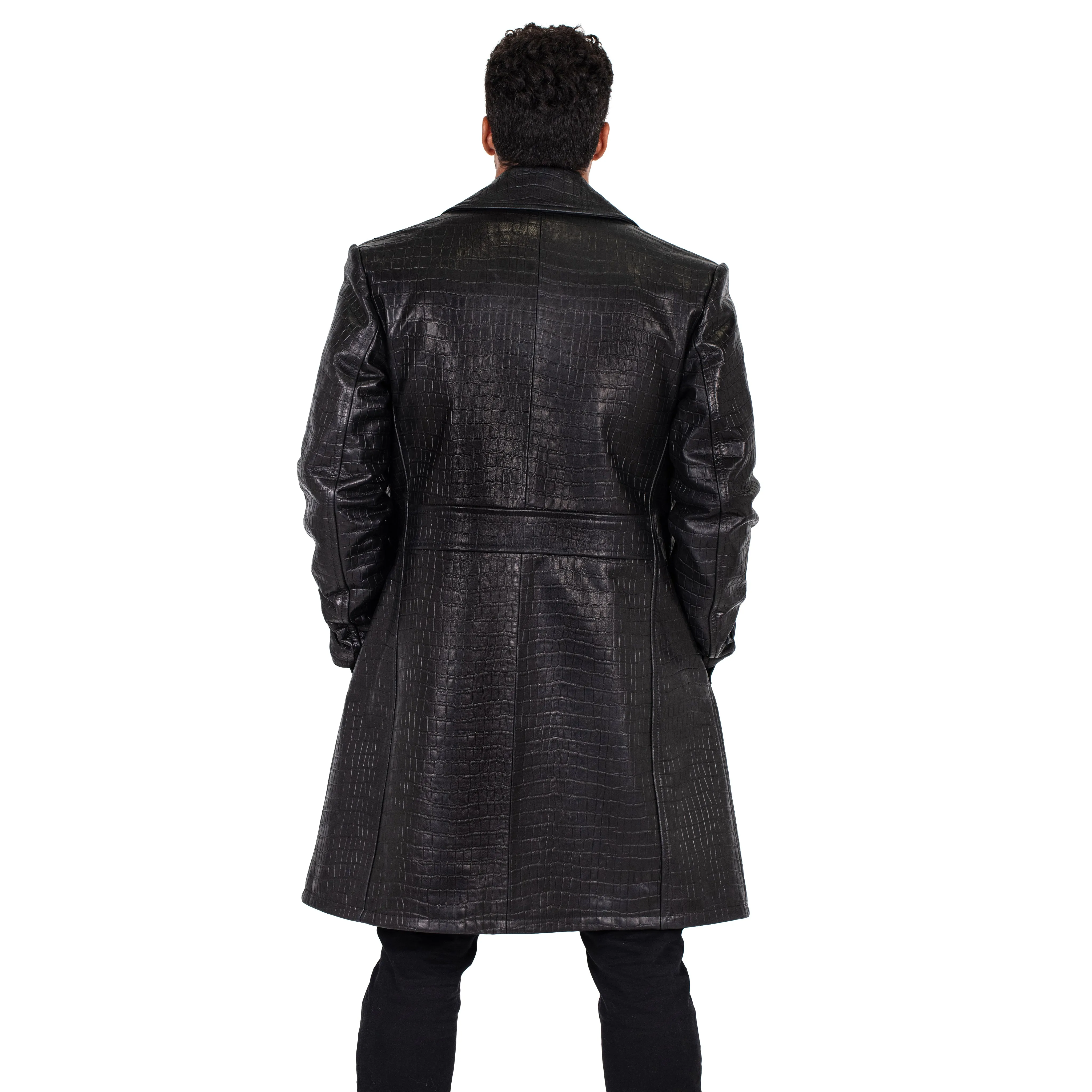 Xman double breasted embossed (alligator style) leather coat #3130