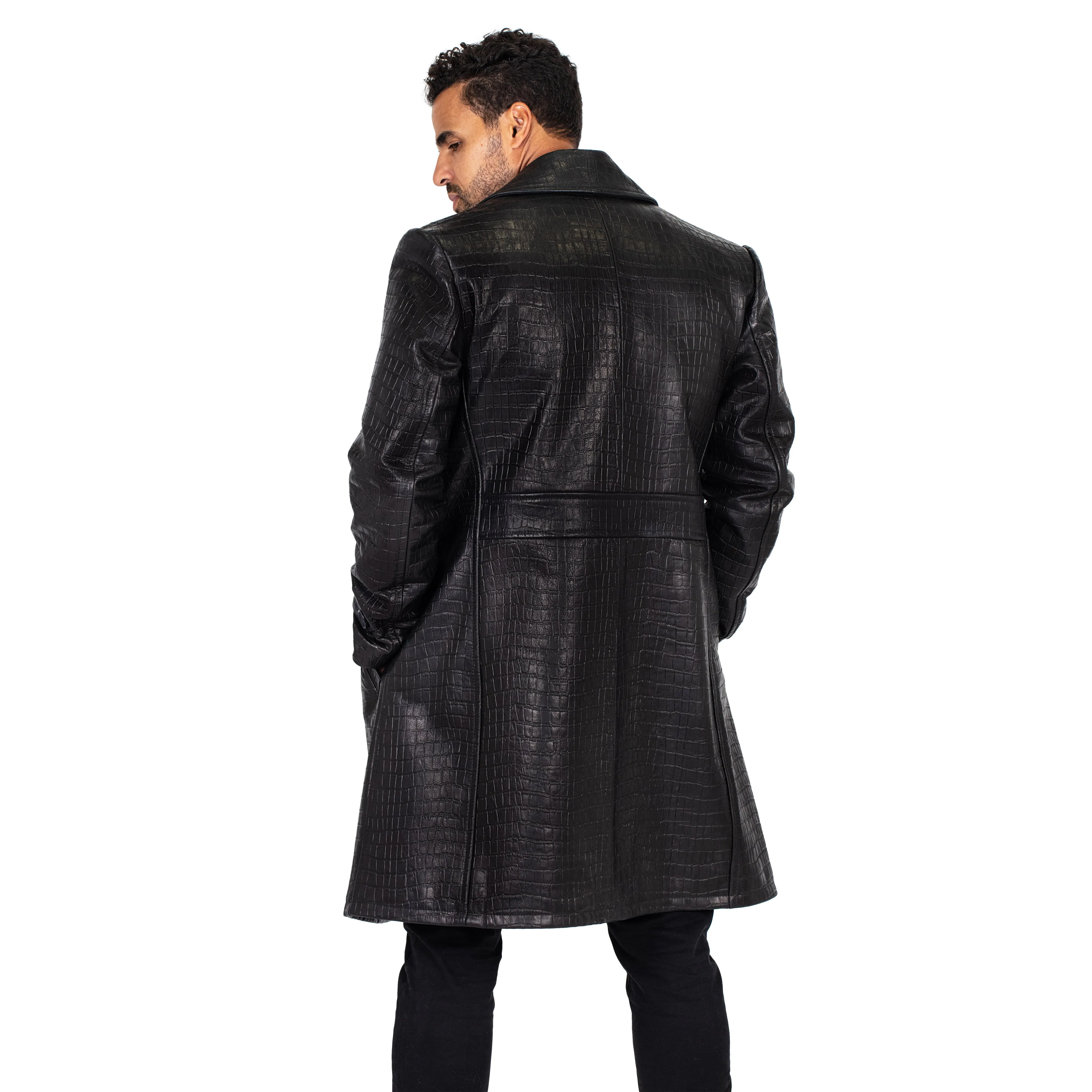 Xman double breasted embossed (alligator style) leather coat #3130